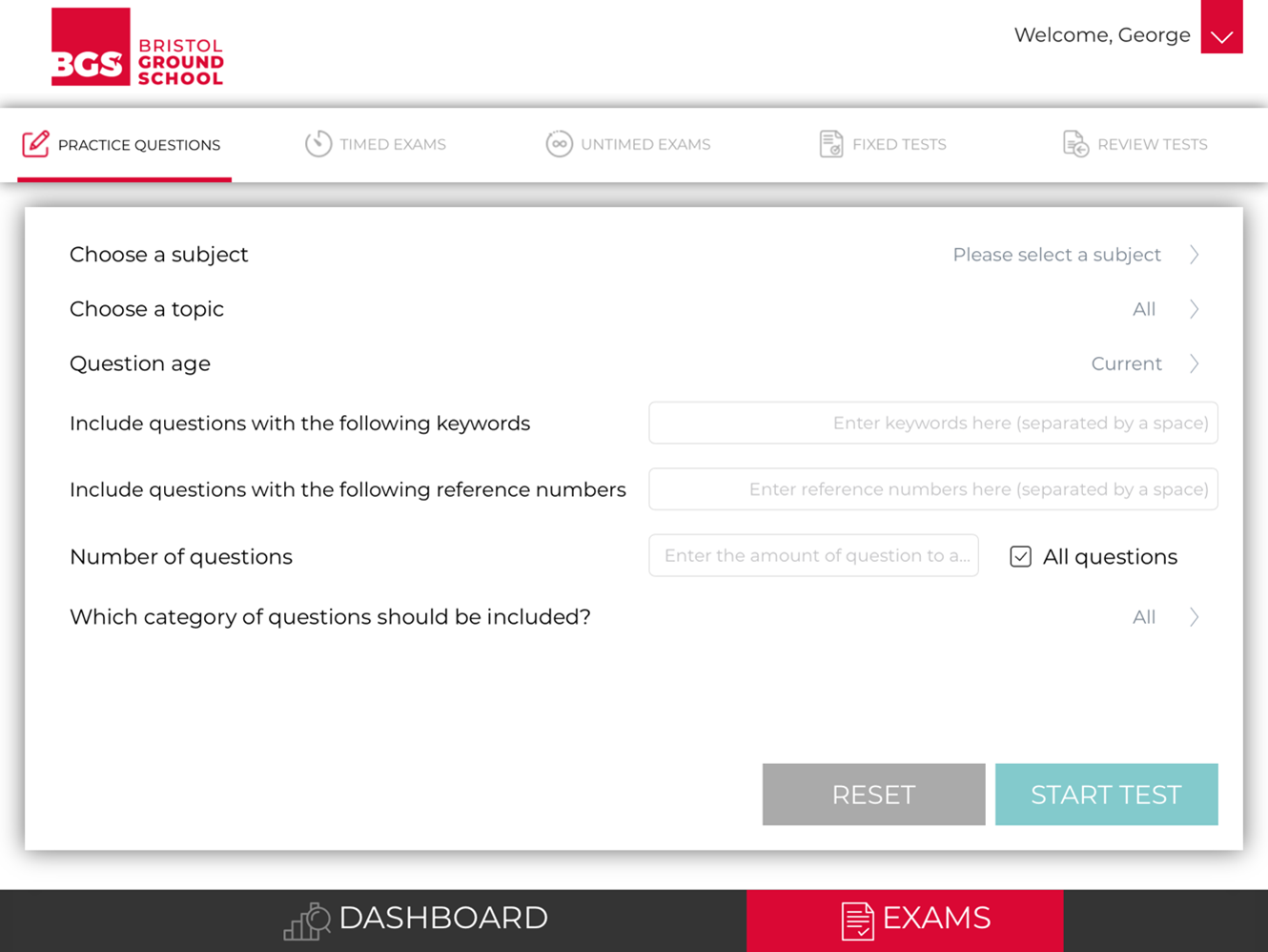 You can navigate to this from the dashboard by clicking the EXAMS icon at the bottom of the page.