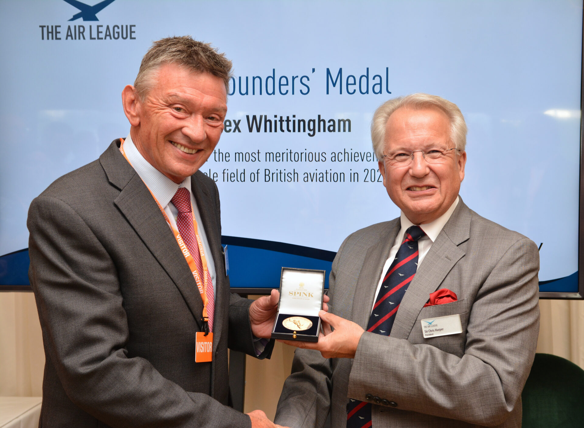 Sir Chris Harper, the President of the Air League presents the Founder’s Medal to Alex Whittingham of Bristol Groundschool